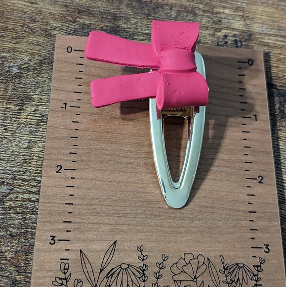 Matte Red Bow Clay Hair Barrette New! - Picture 4 of 4